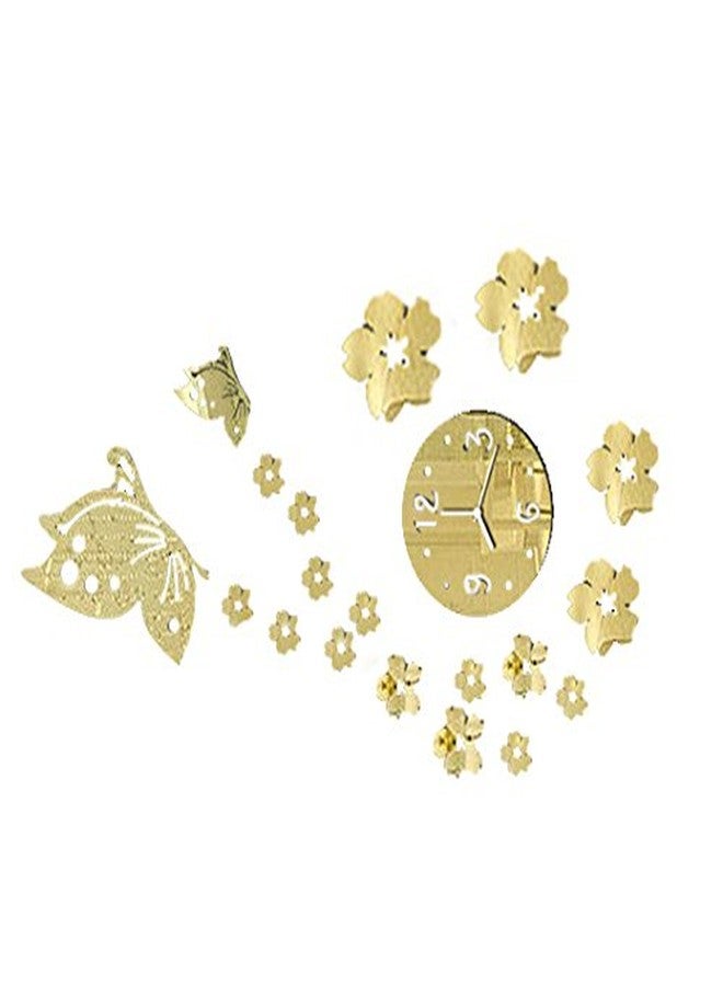 Futaba 3D Flower and Butterfly Wall Art Sticker Clock - Gold - Image 2